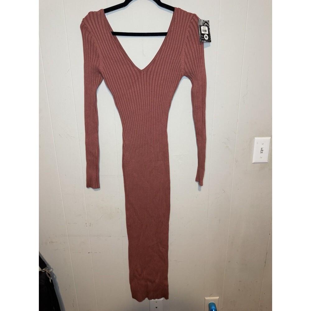 goodtimes usa Mauve Long Sleeve Knit Bodycon Dress V-Neck Size M